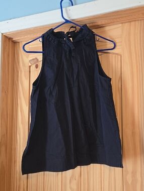 Ann Taylor Navy Sleeveless Ruffle Neck Top